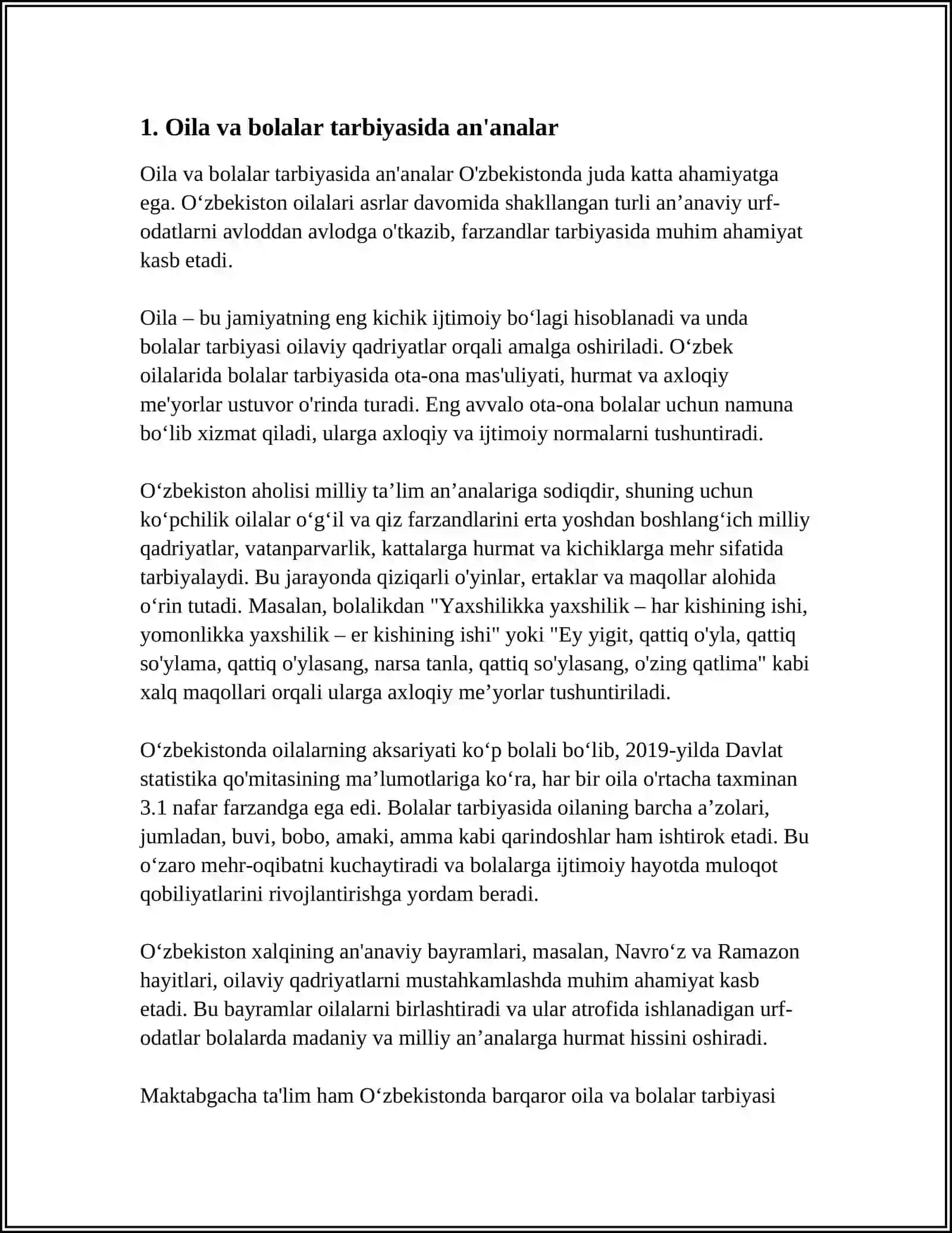 Oila va bolalar tarbiyasida an'analar 3