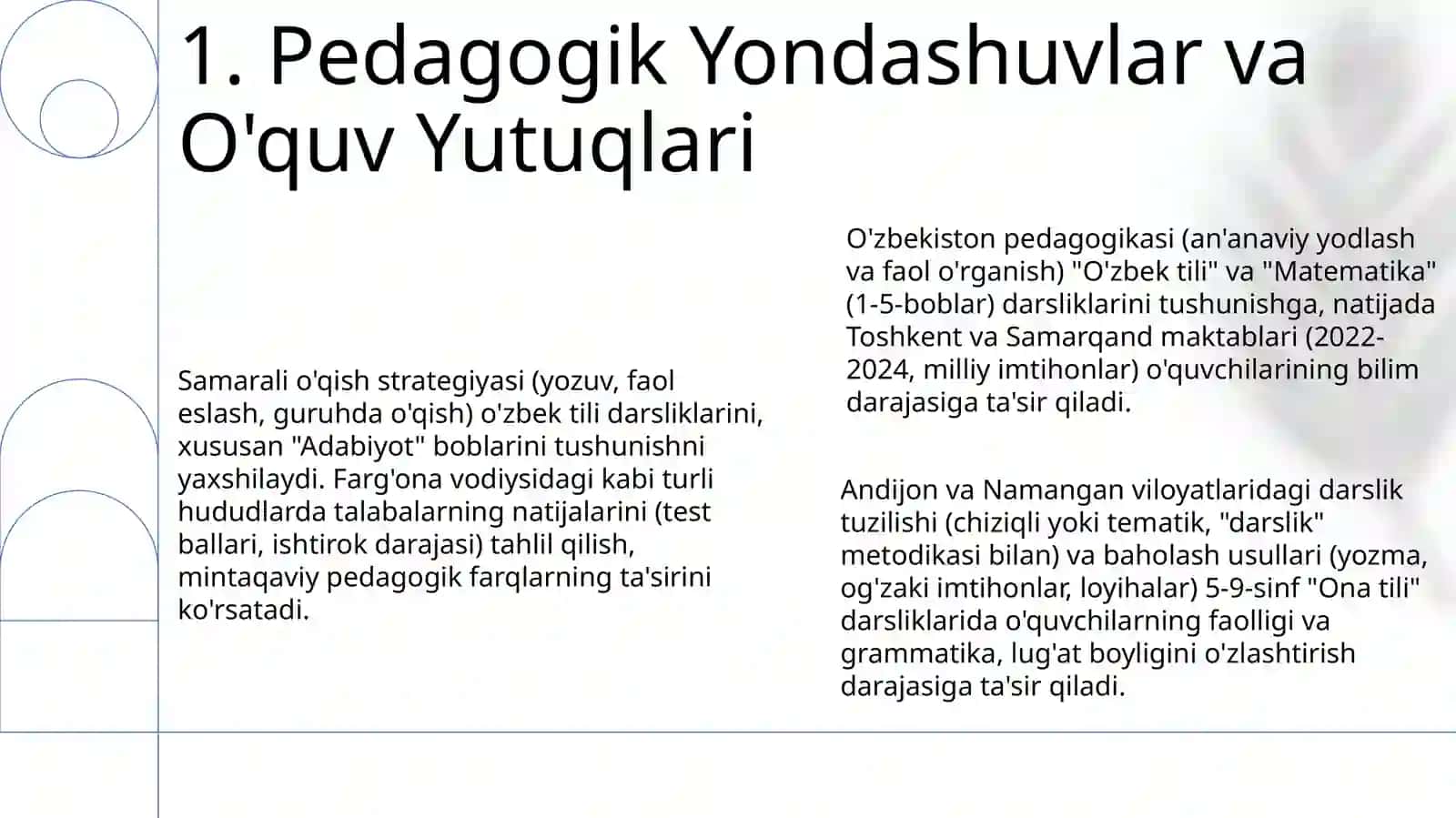 O’zbek tilidan darslik va o’quv qo’llanmalarning boblari va mavzularini o’rganish 3