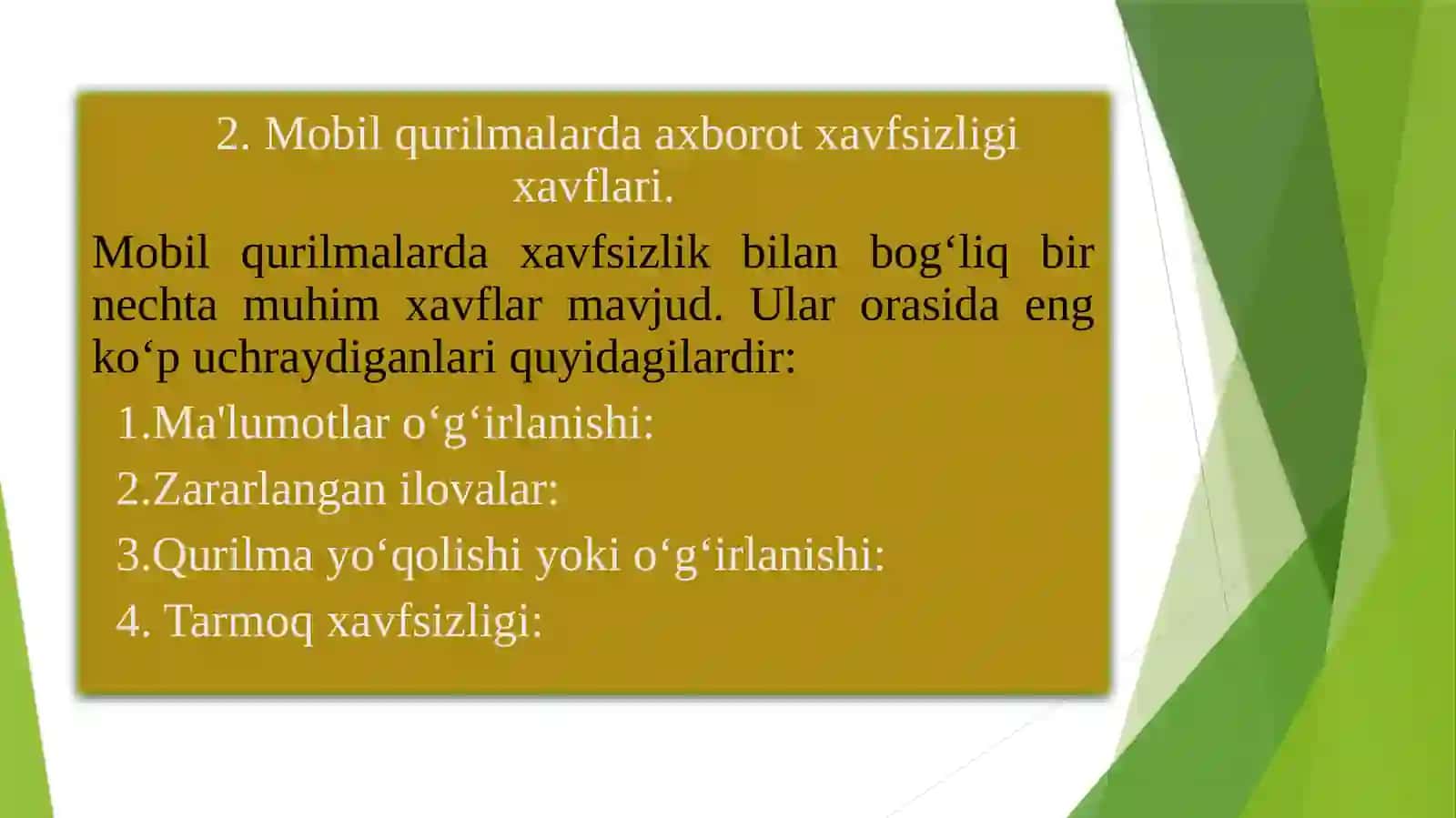 MOBILQURILMALARDA AXBOROT XAVFSIZLIGI 3