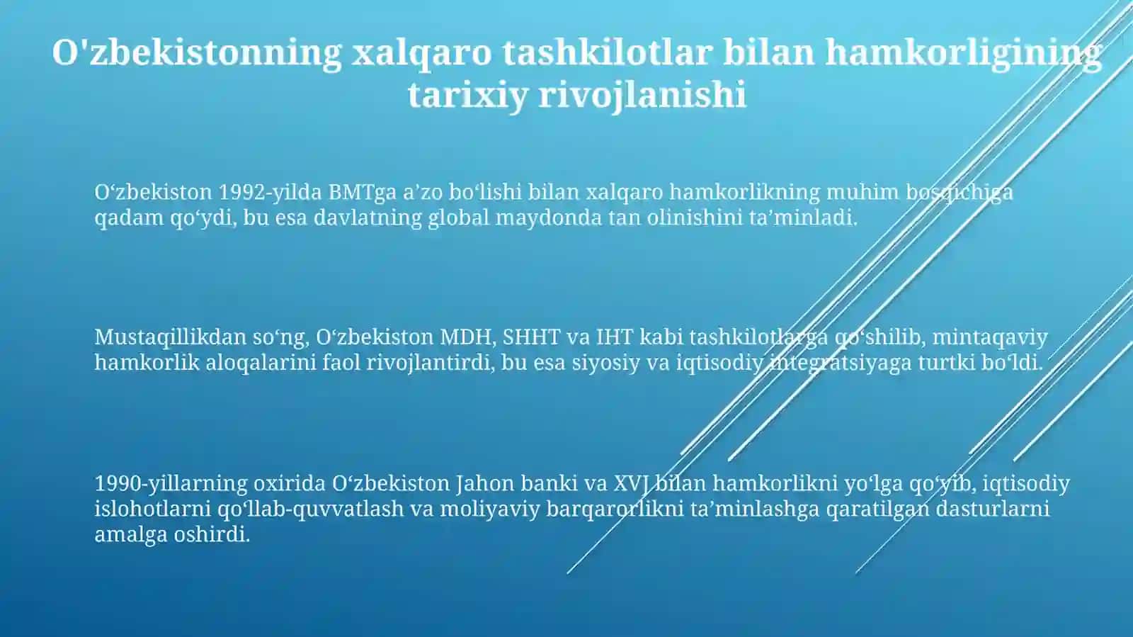 Oʻzbekistonning xalqaro tashkilotlar bilan hamkorlik aloqalari 3