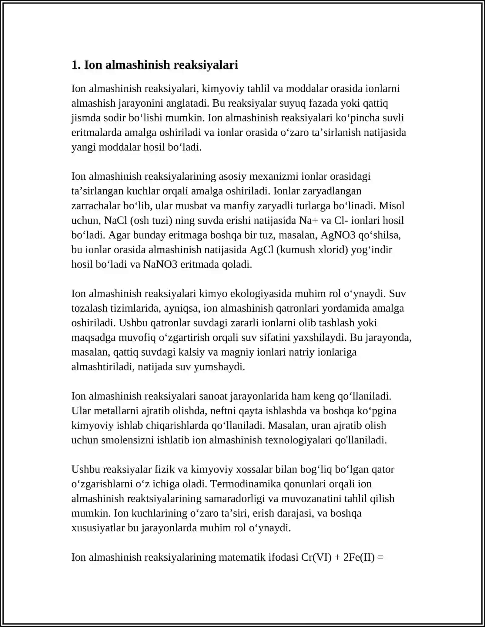 ION ALMASHINISH REAKSIYALARI.TUZLARNING GIDROLIZI,INDIKATORLAR HAQIDA TUSHUNCHA 3