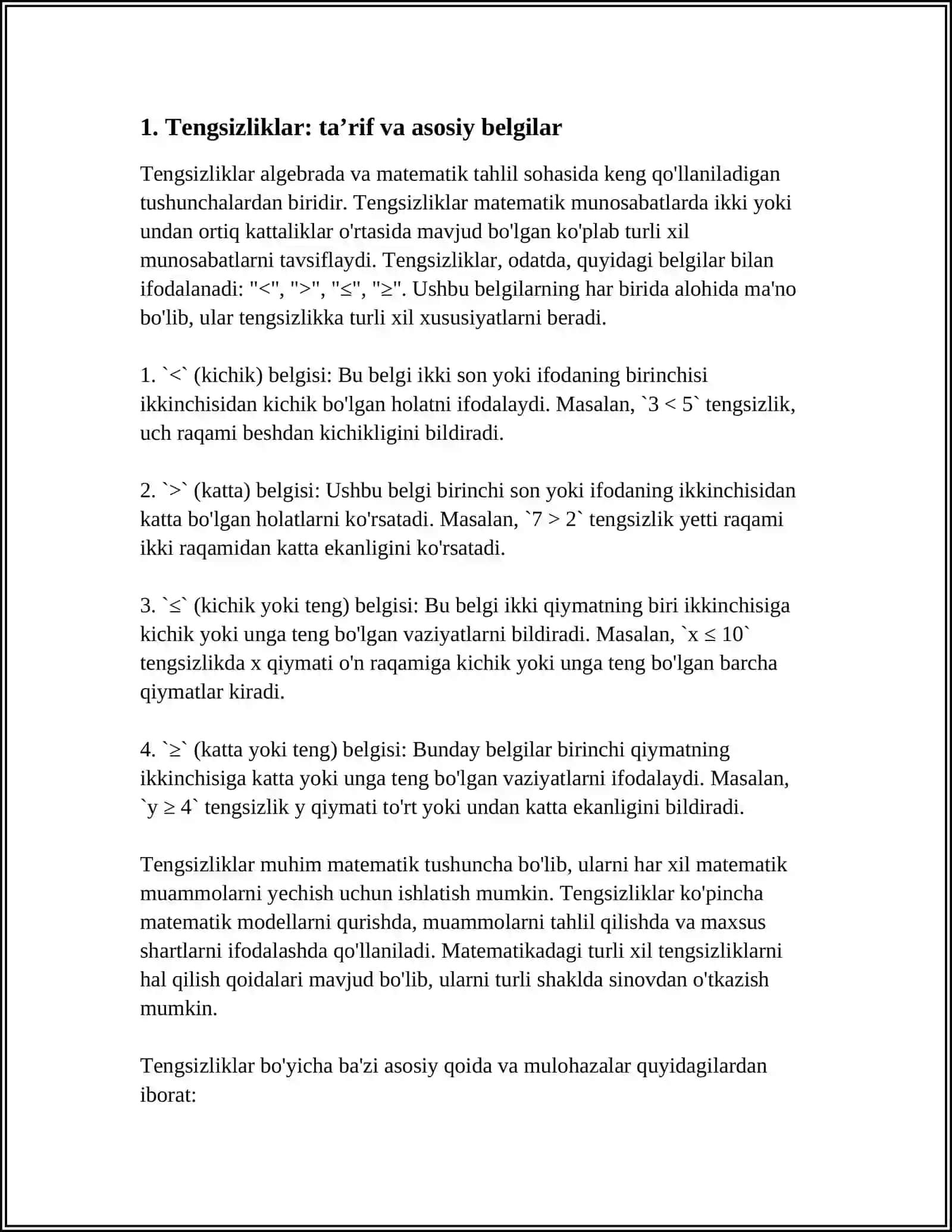 TENGSIZLIKLAR 3