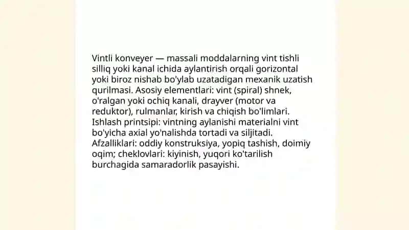 Vintli konveyerlarni o'rganish 3