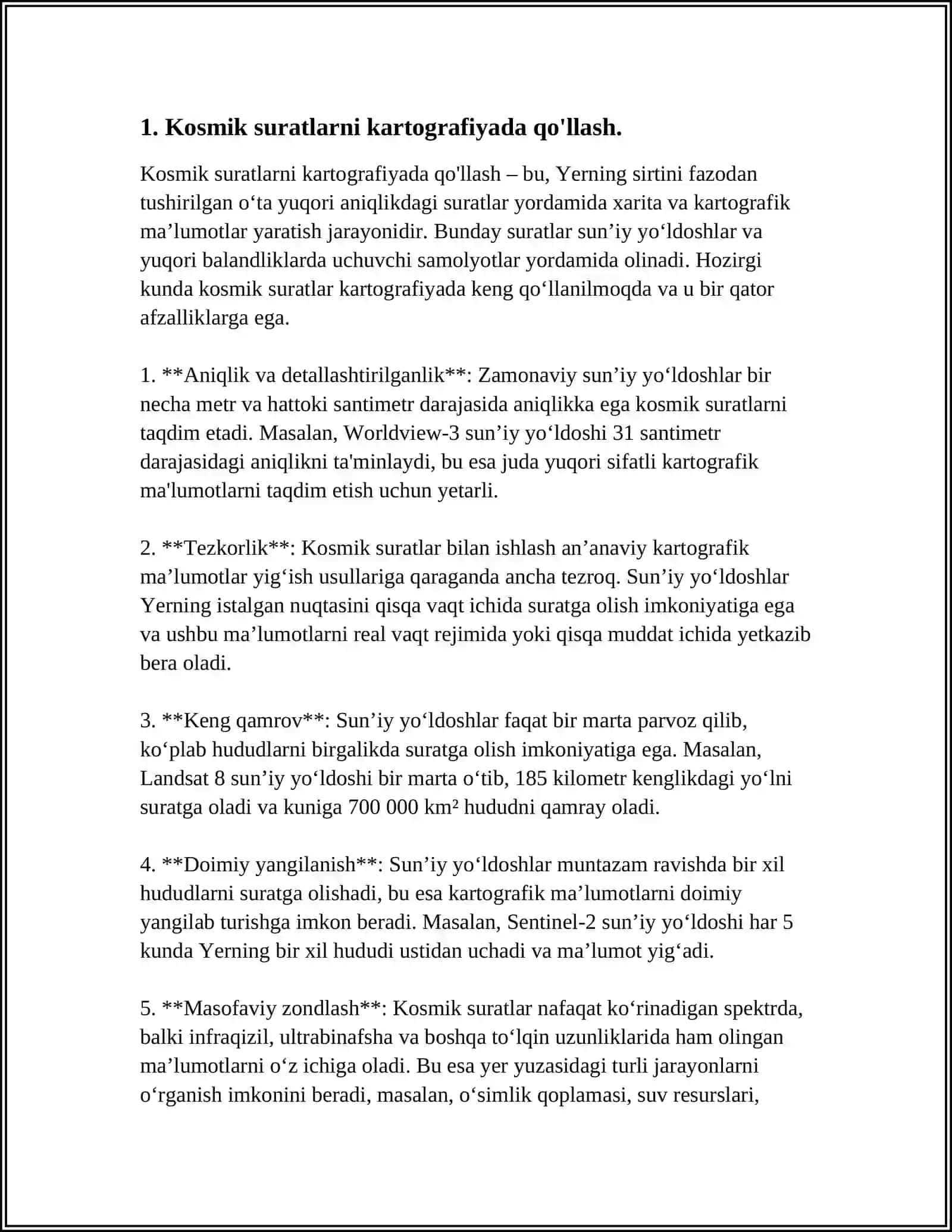 KARTOGRAFIYADA KOSMOSDAN OLINGAN SURATLARDAN FOYDALANISH 3