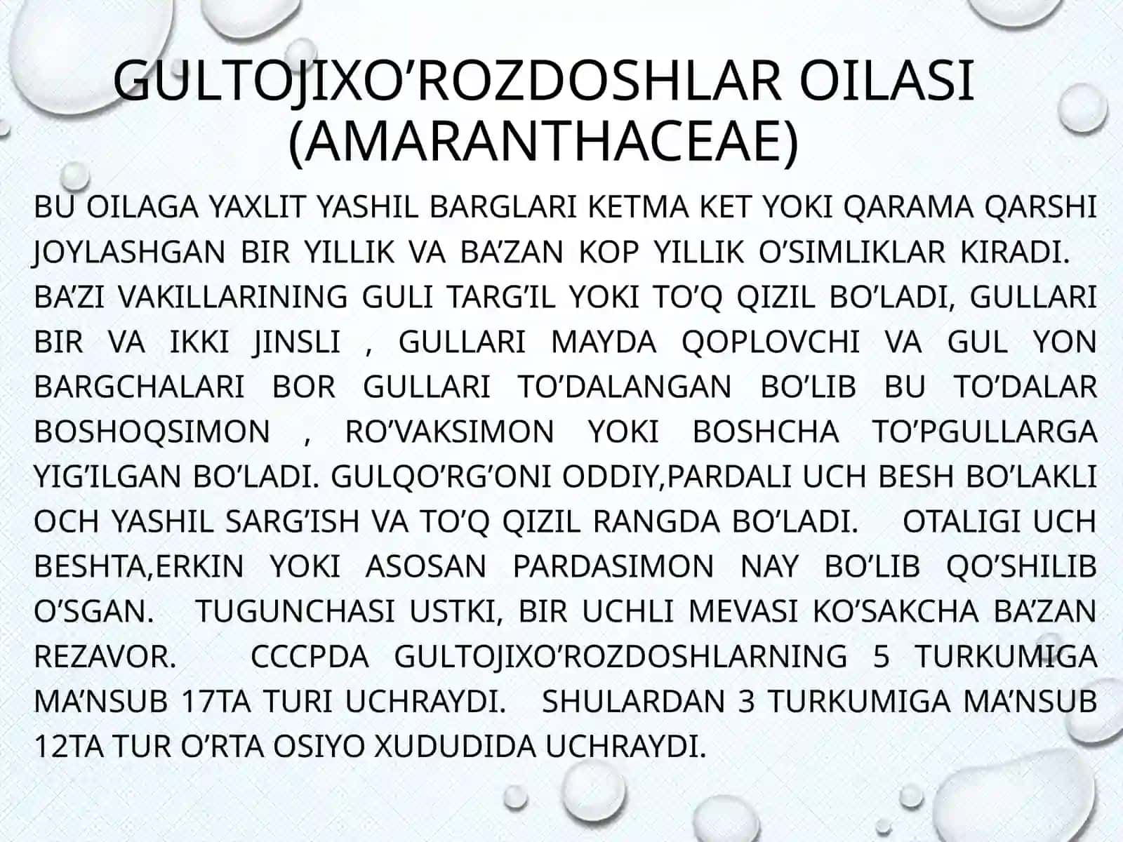 Gultojixo’rozdoshlar oilasi 3