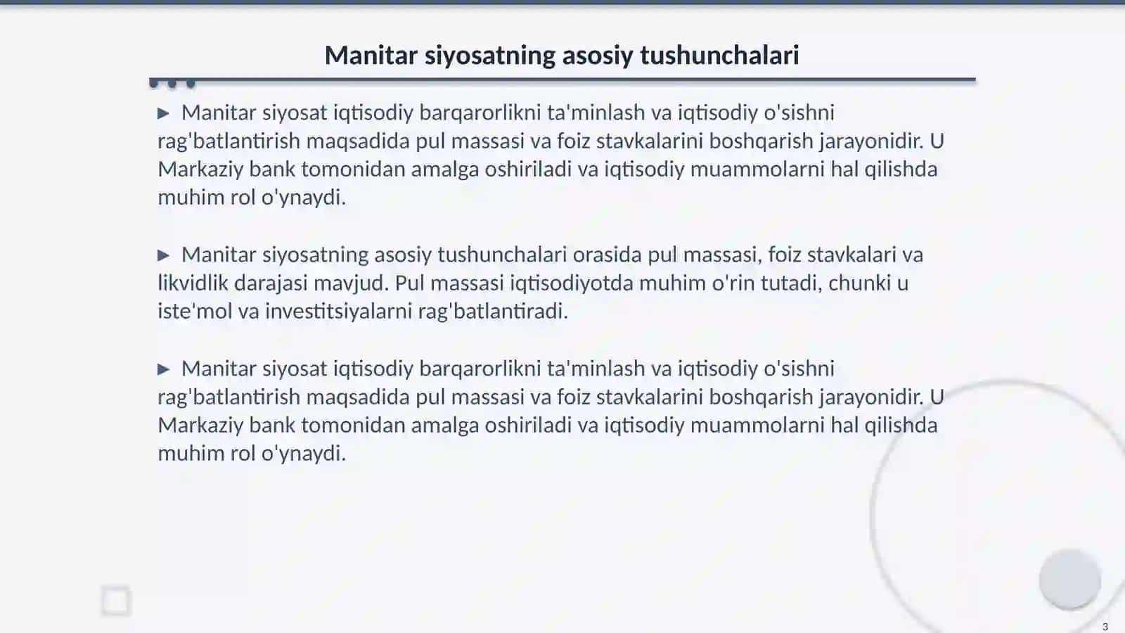 Manitar siyosat pul krdit 3