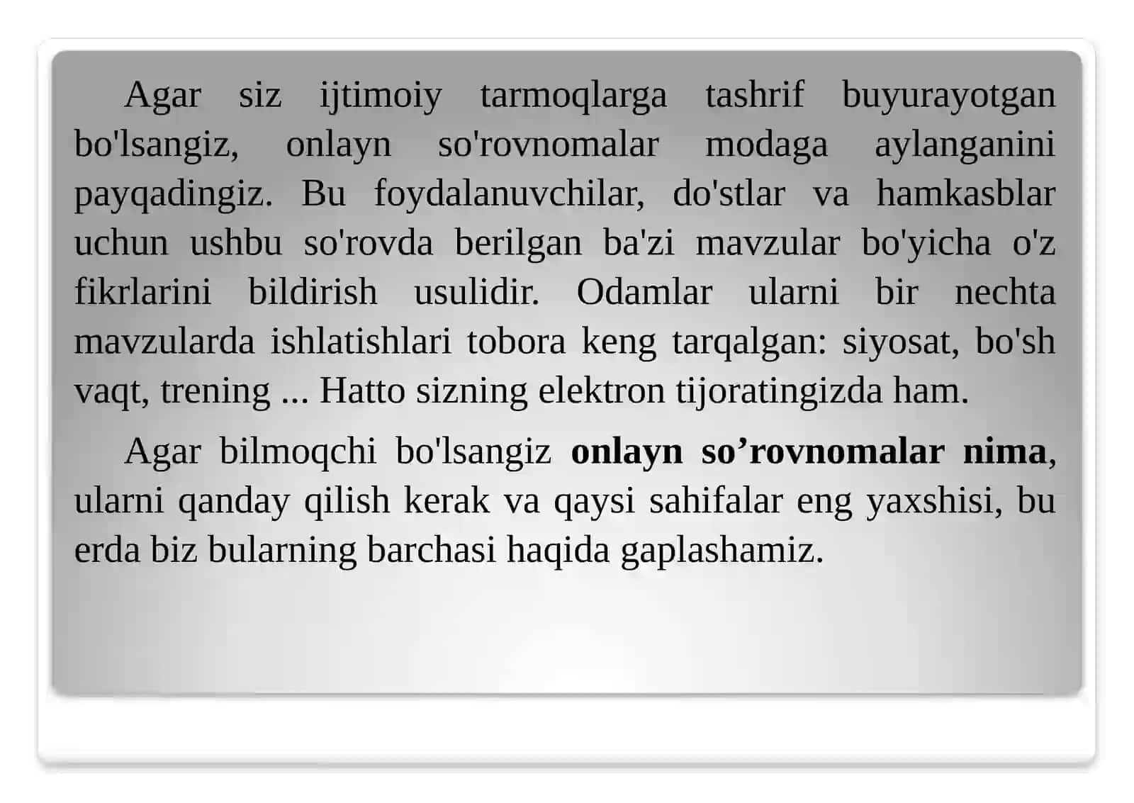 Googlexizmatlari: on-line-so’rov 3