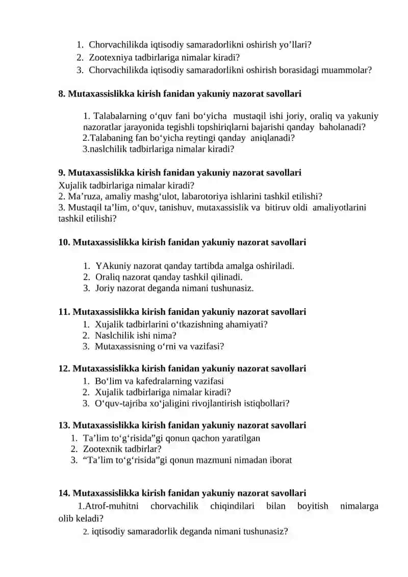 Mutaxassislikka kirish fanidan yakuniy nazorat savollari 3