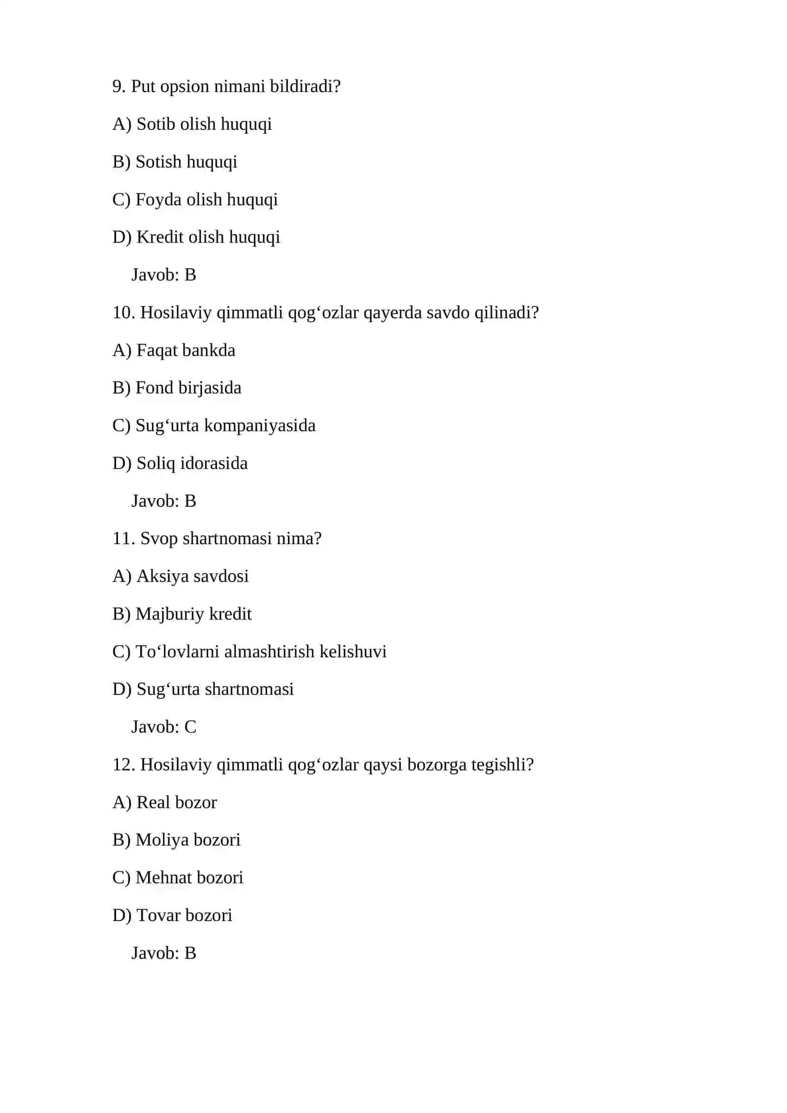Hosilaviy qimmatli qog‘ozlar bo‘yicha testlar 3