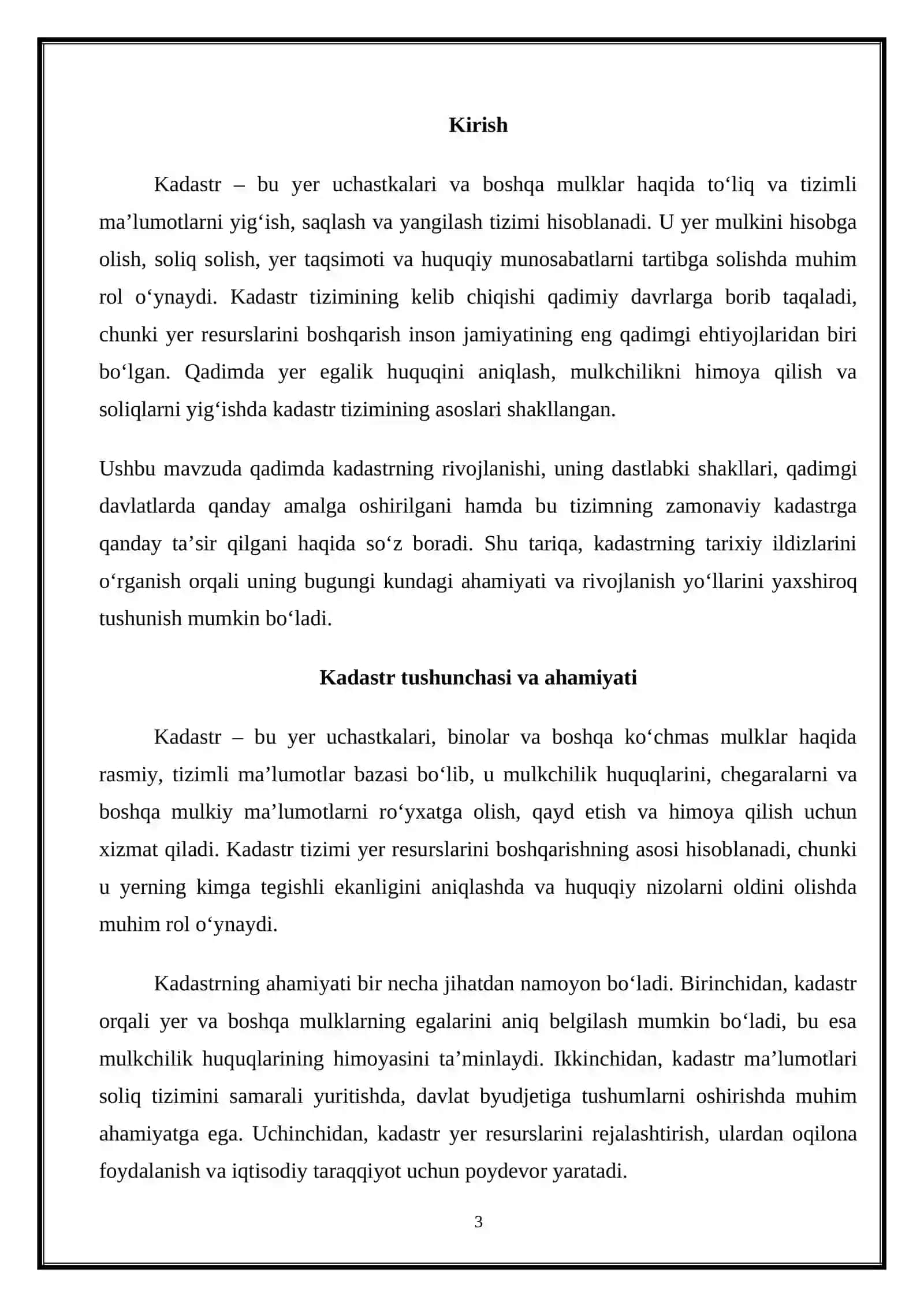 “Qadimda kadastrning rivojlanishi.” mavzusi bo‘yicha 3