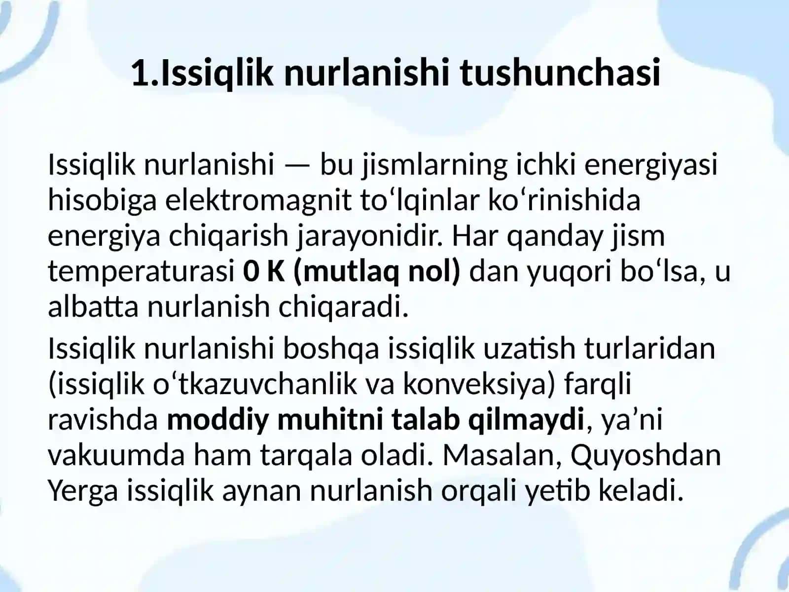 Jismlarning nurchiqarish va nuryutish qobiliyatini o‘rganish 3