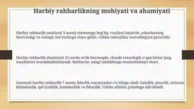 Harbiy rahbar mahorati 3