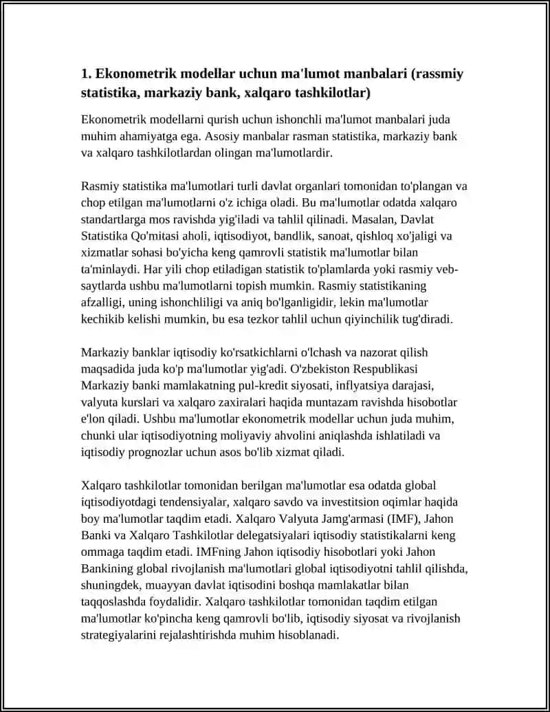 EKONAMETRIK MODELARNING AXBOROT TAMINOTI 3