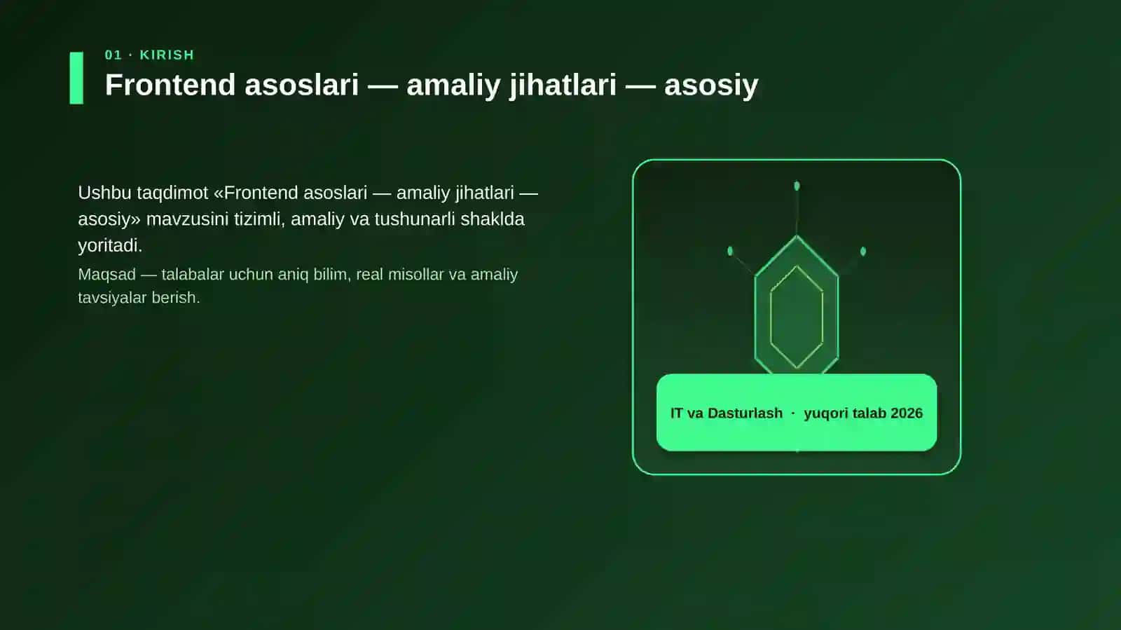Frontend asoslari — amaliy jihatlari — asosiy 3