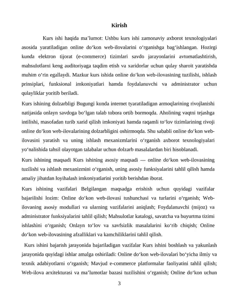Onlayn do'kon web-ilovasi kurs ishi 3