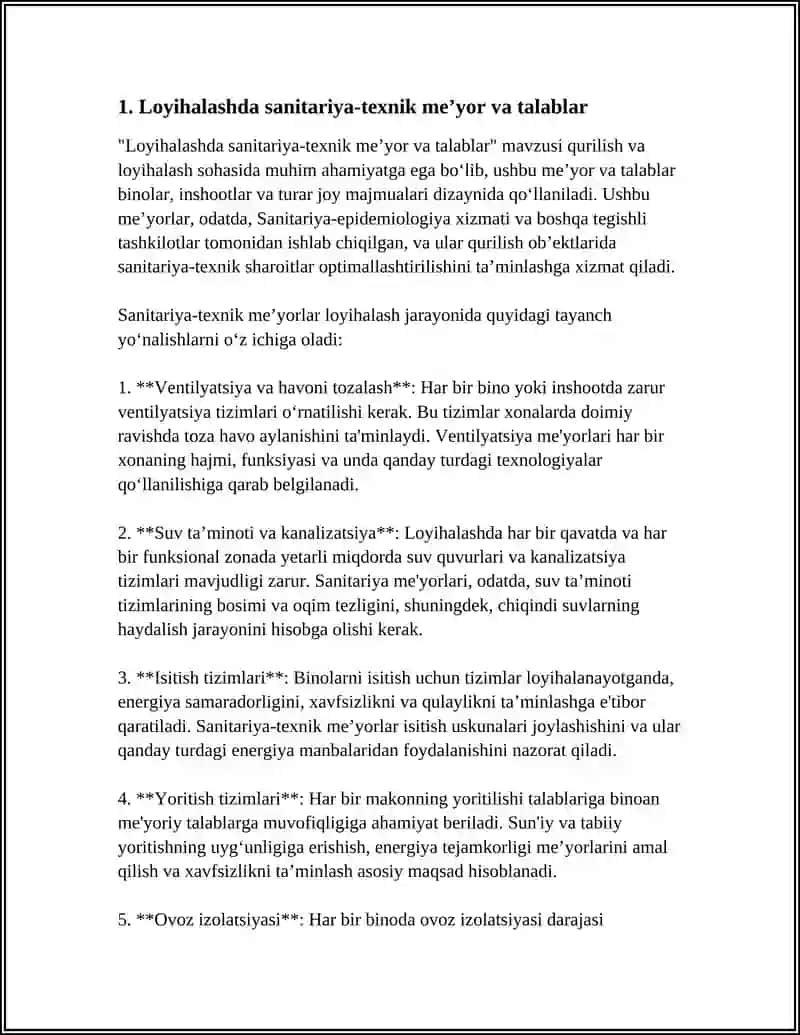 LOYIHALASHDA SANITARIYA-TEXNIK MEʼYOR VA TALABLAR 3