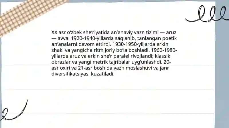 XX asr oʻzbek adabiyotining vazn xususiyatlari 3