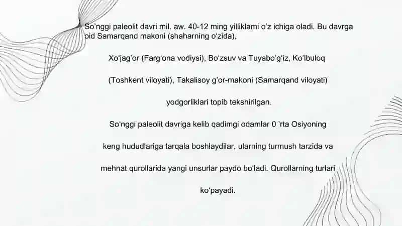 Oʻrta Osiyodagi soʻnggi paleolit davri manzilgohlari 3