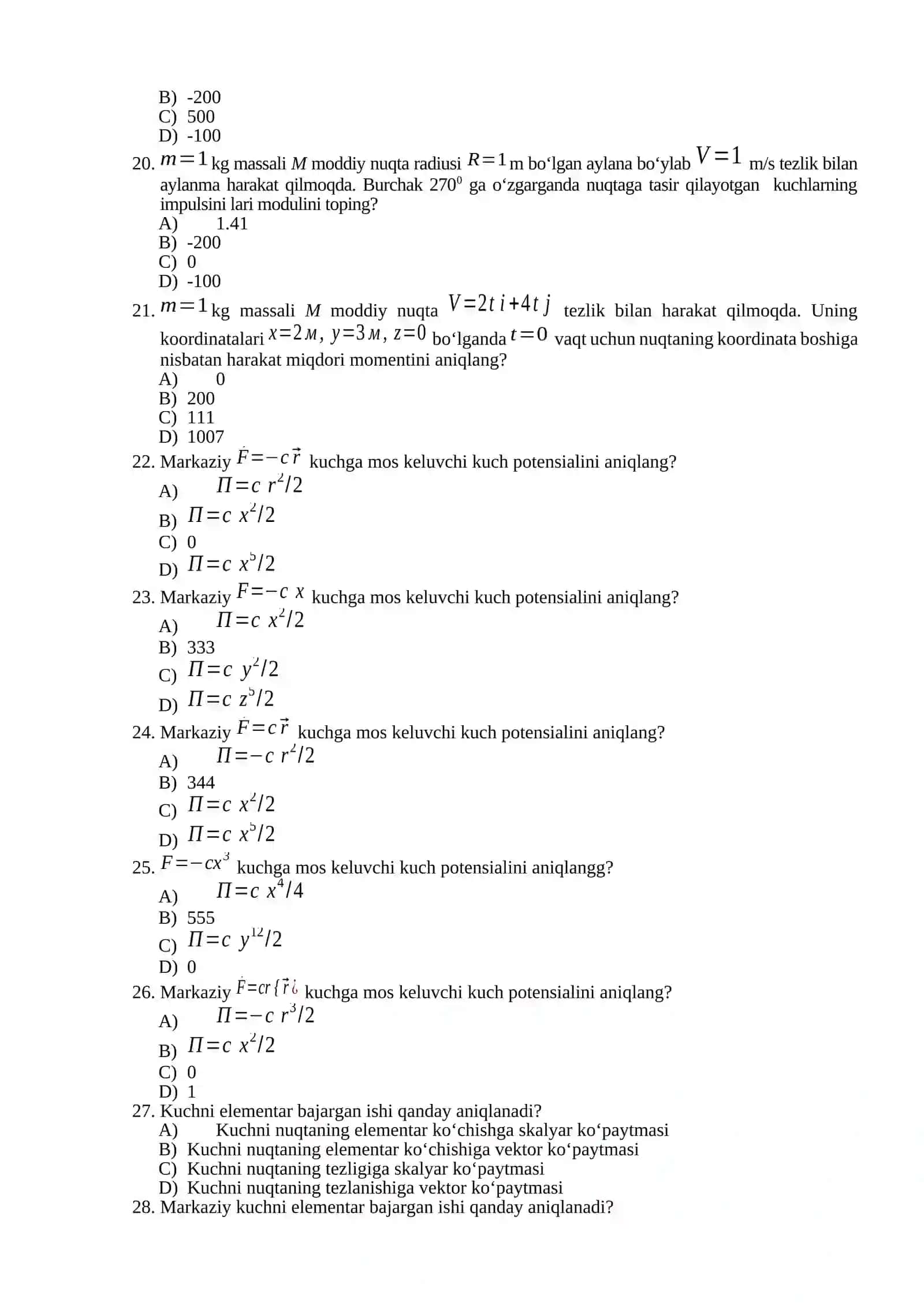 Fizika sinov test savollar to‘plami 3