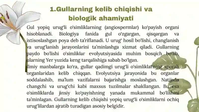 GULLARNING KELIB CHIQISHI VA TUZILISHI. 3