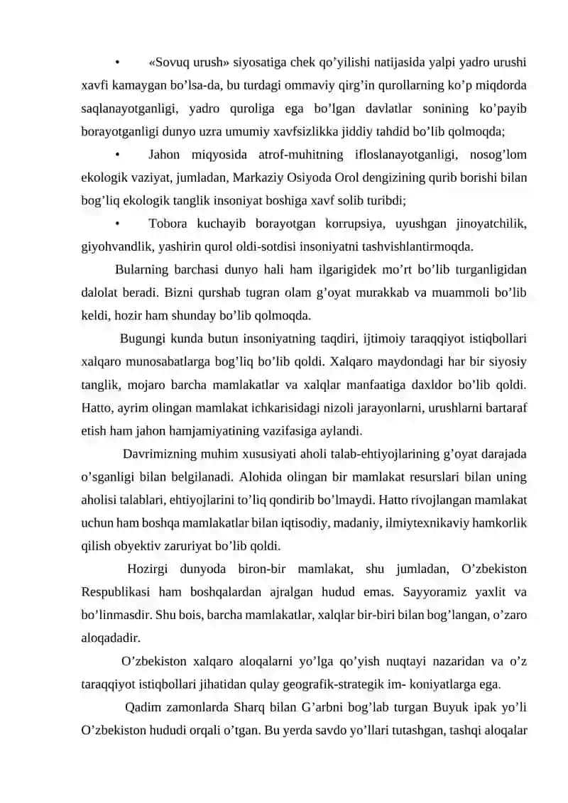 O'ZBEKISTONNING XALQARO ALOQALARI 3