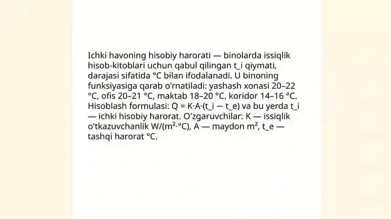 Ichki va tashqi havoning hisobiy parametelari 3