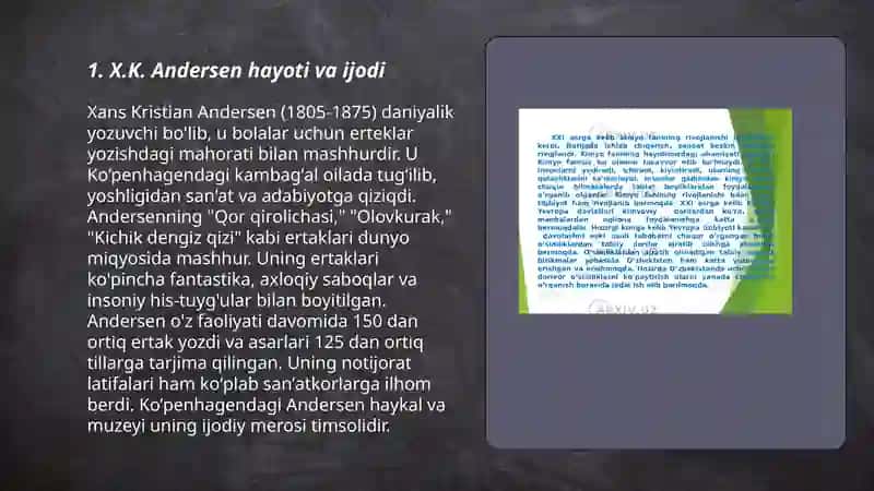 X.K.Andersen ertaklarining jahon adabiyotida tutgan oʻrni 3