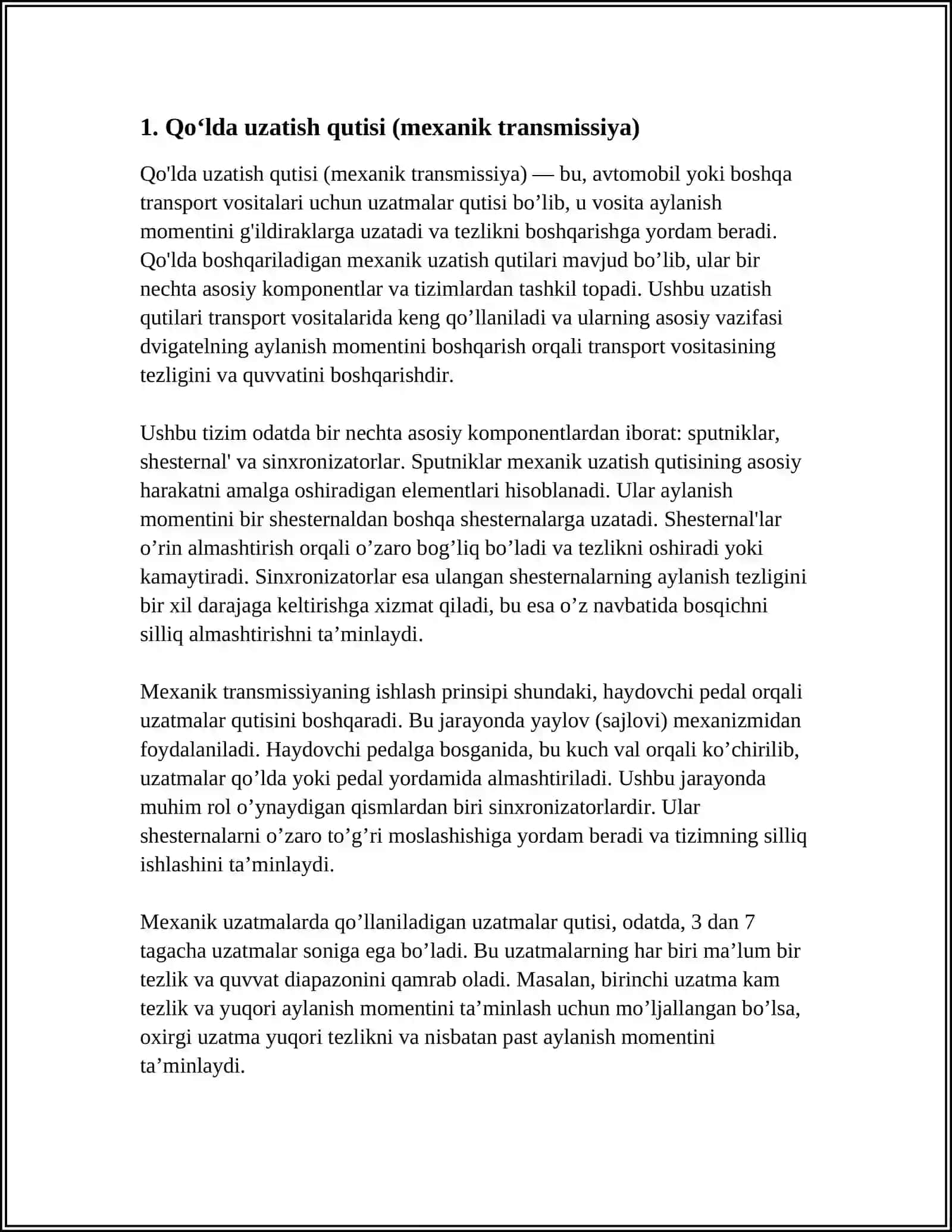 Qoʻlda uzatish qutisi (mexanik transmissiya) 3