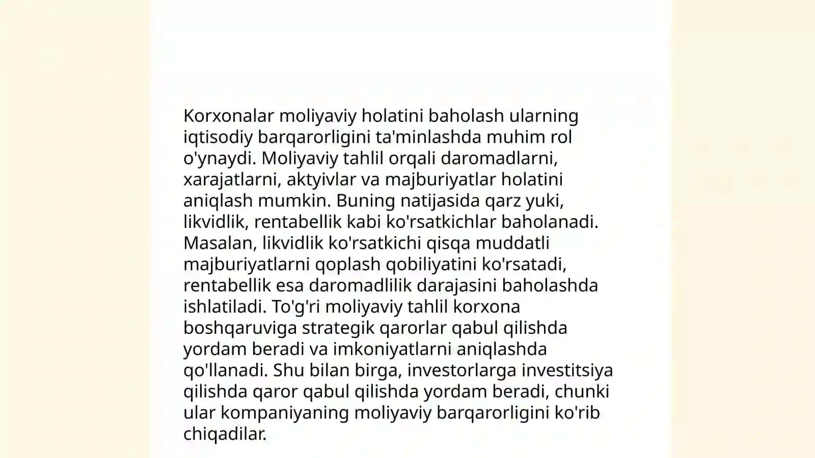 Korxonalar moliyaviy holatini reyting baholash va tahlil qilish 3
