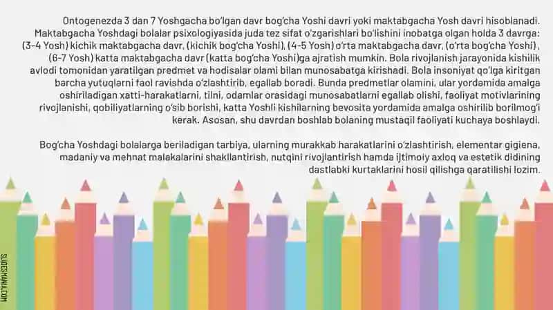 MAKTABGACHA YOSH DAVRIDA PSIXIKRIVOJLANISH XUSUSIYATLARI 3