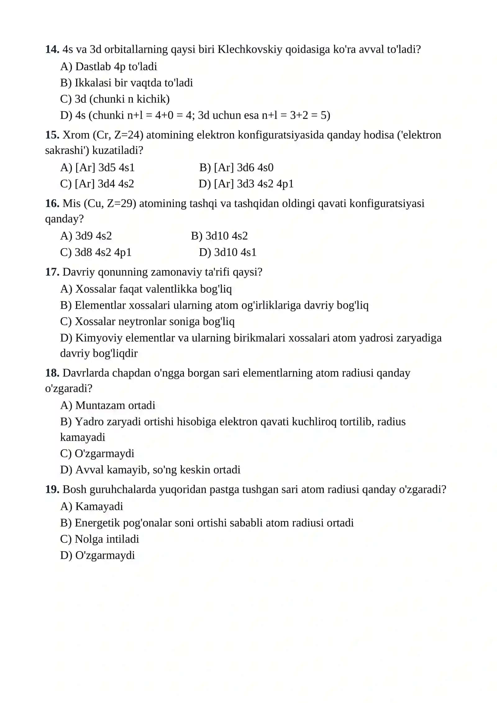 11-SINF KIMYO FANIDAN TESTLAR TO'PLAMI 3