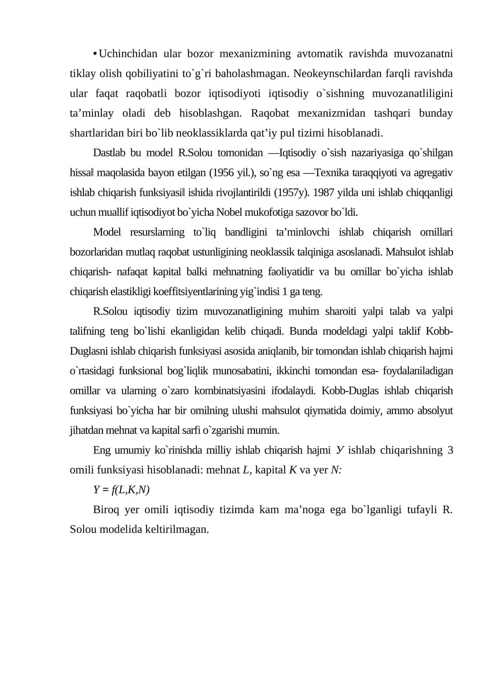 Iqtisodiy o`sishning neoklassik modellari 3