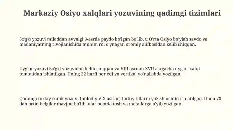 Markaziy Osiyo xalqlarining yozuv tarixi va rivojlanishi 3