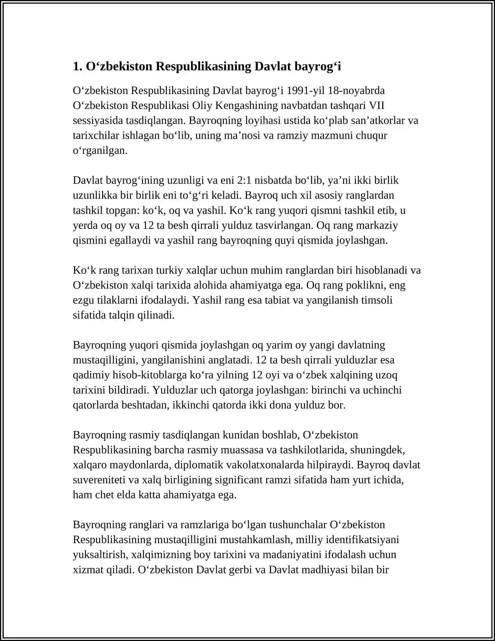 Oʻzbekiston Respublikasining Davlat bayrogʻi 3