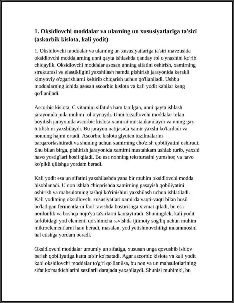 UNNI QAYTA ISHLASHDA QÒSHILADIGAN MODDALAR 3