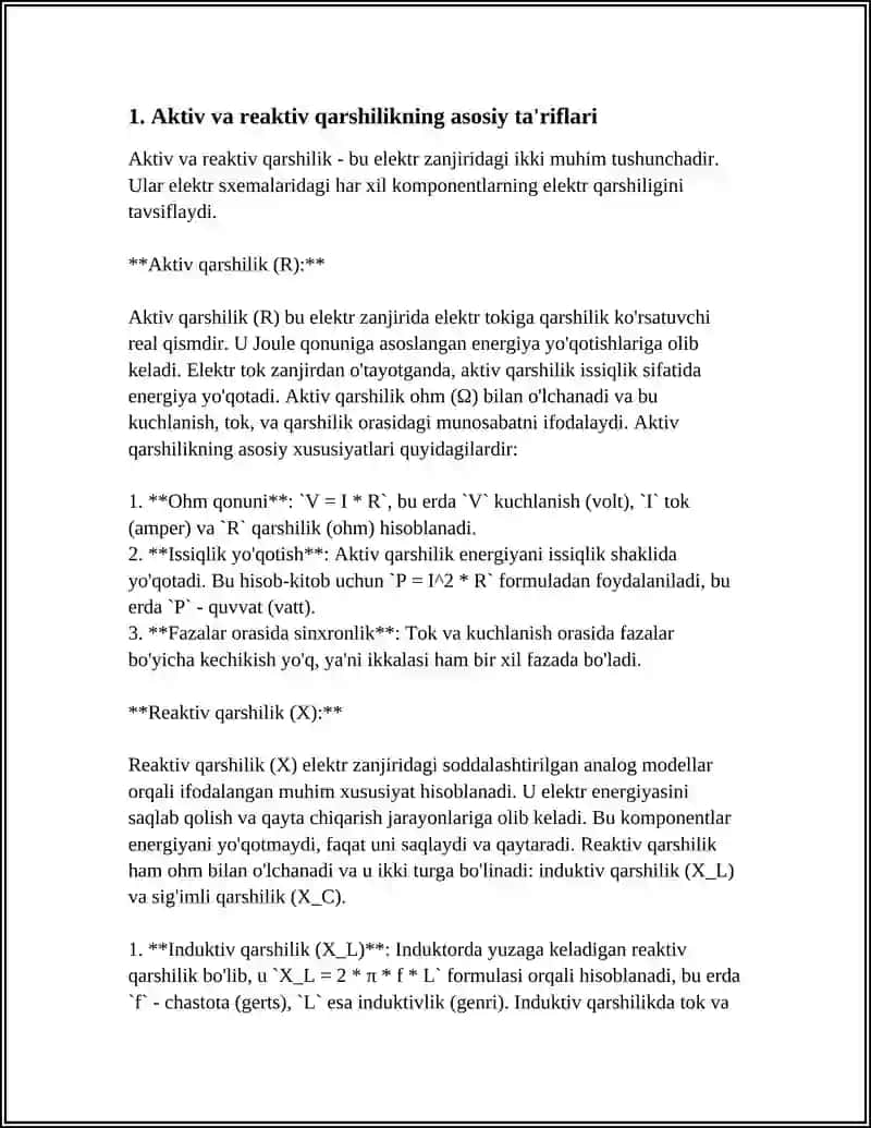 AKTIV VA REAKTIV QARSHILIKLARNING FARQI 3