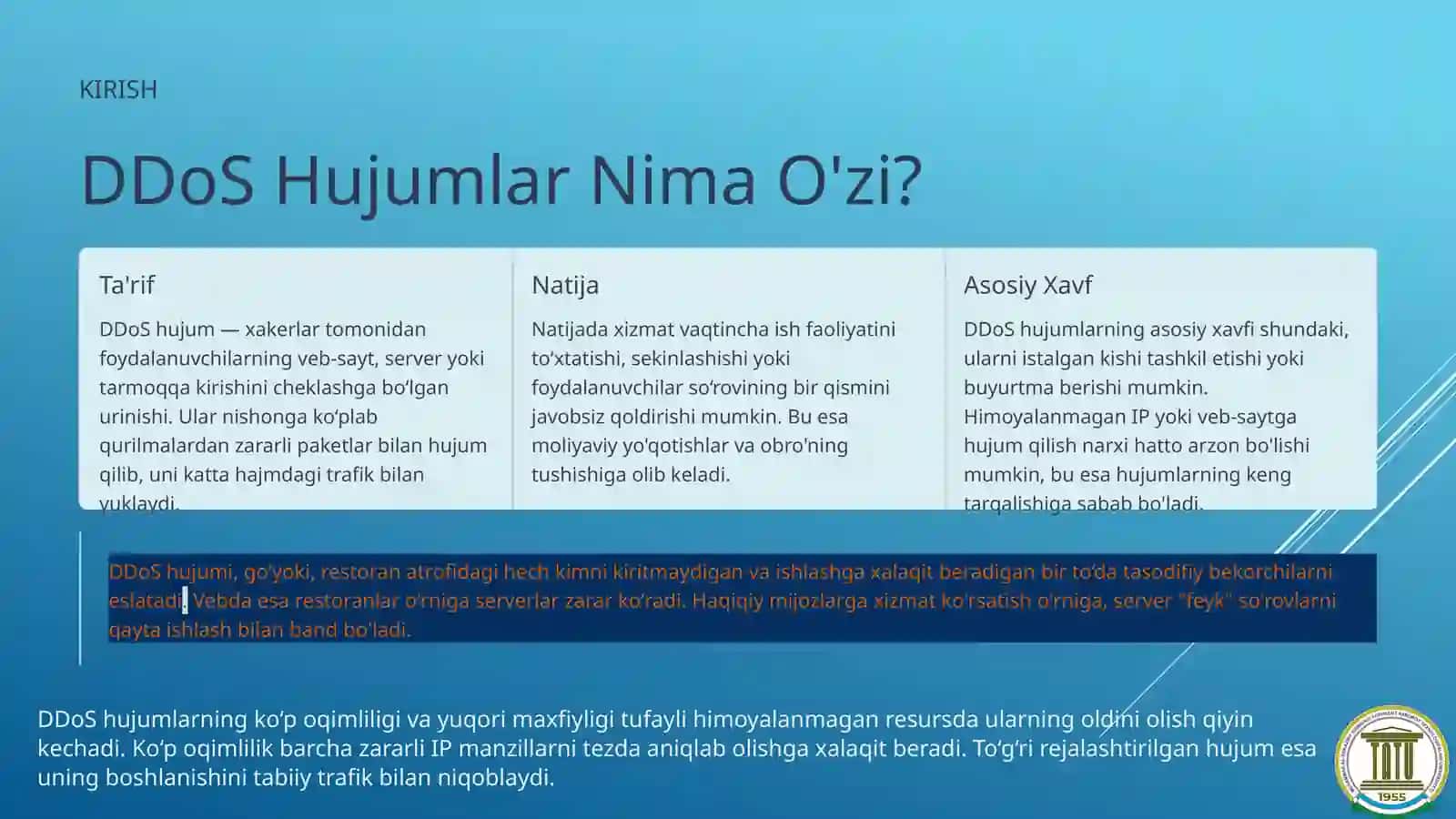 Zamonaviy tarmoqlarda DDoS hujumlari va himoyalanish usullari 3