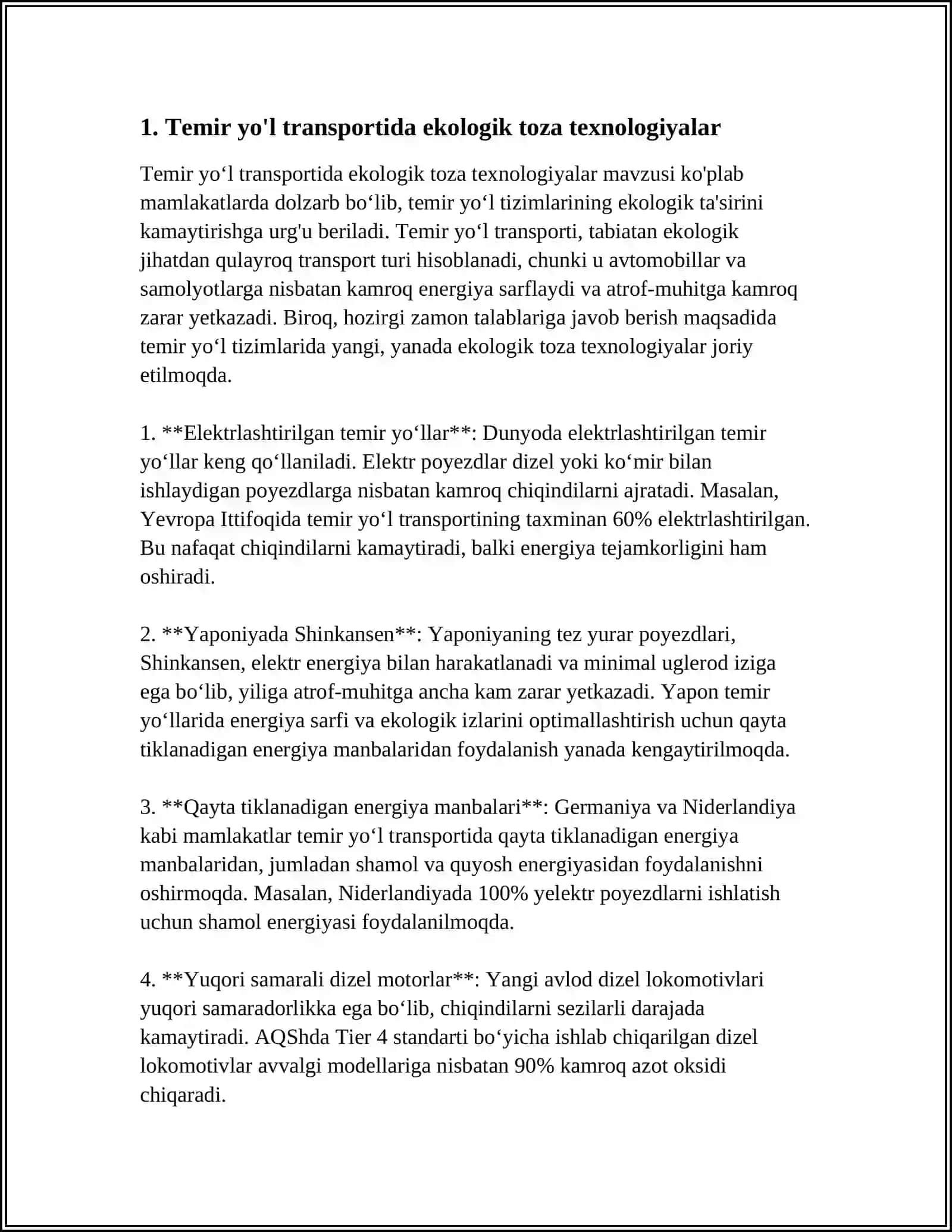 11. TEMIR YO'L TRANSPORTIDA BARQAROR RIVOJLANISH. (ATROF MUHIT MUHOFAZASI, ENERGIYA SAMARADORLIGI, IJTIMOIY MAS'ULIYAT) 3
