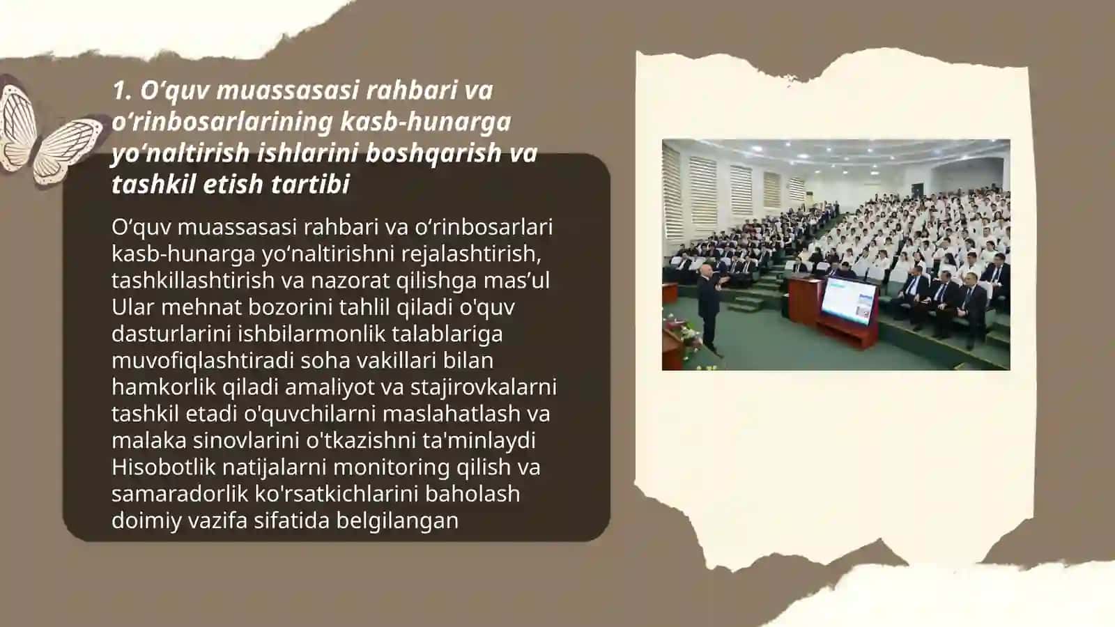Oʻquv muassasasi rahbari va oʻrinbosarlarining kasb hunarga yoʻnaltirish ishini tashkil etish 3