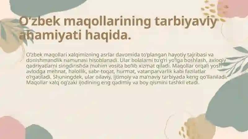 O'zbek maqollarining tarbiyaviy ahamiyati; Donishmandlarning hikmatli so'zlari 3