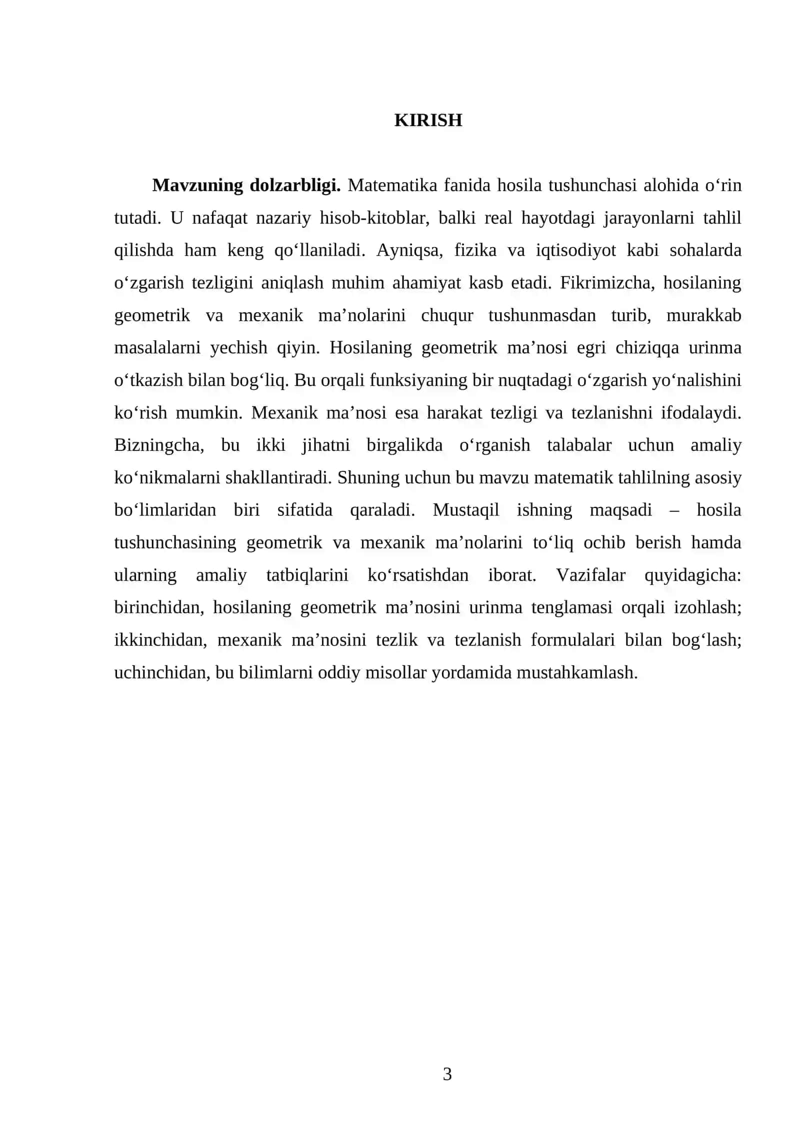 Hosila, uning geometrik va mexanik ma`nolari 3