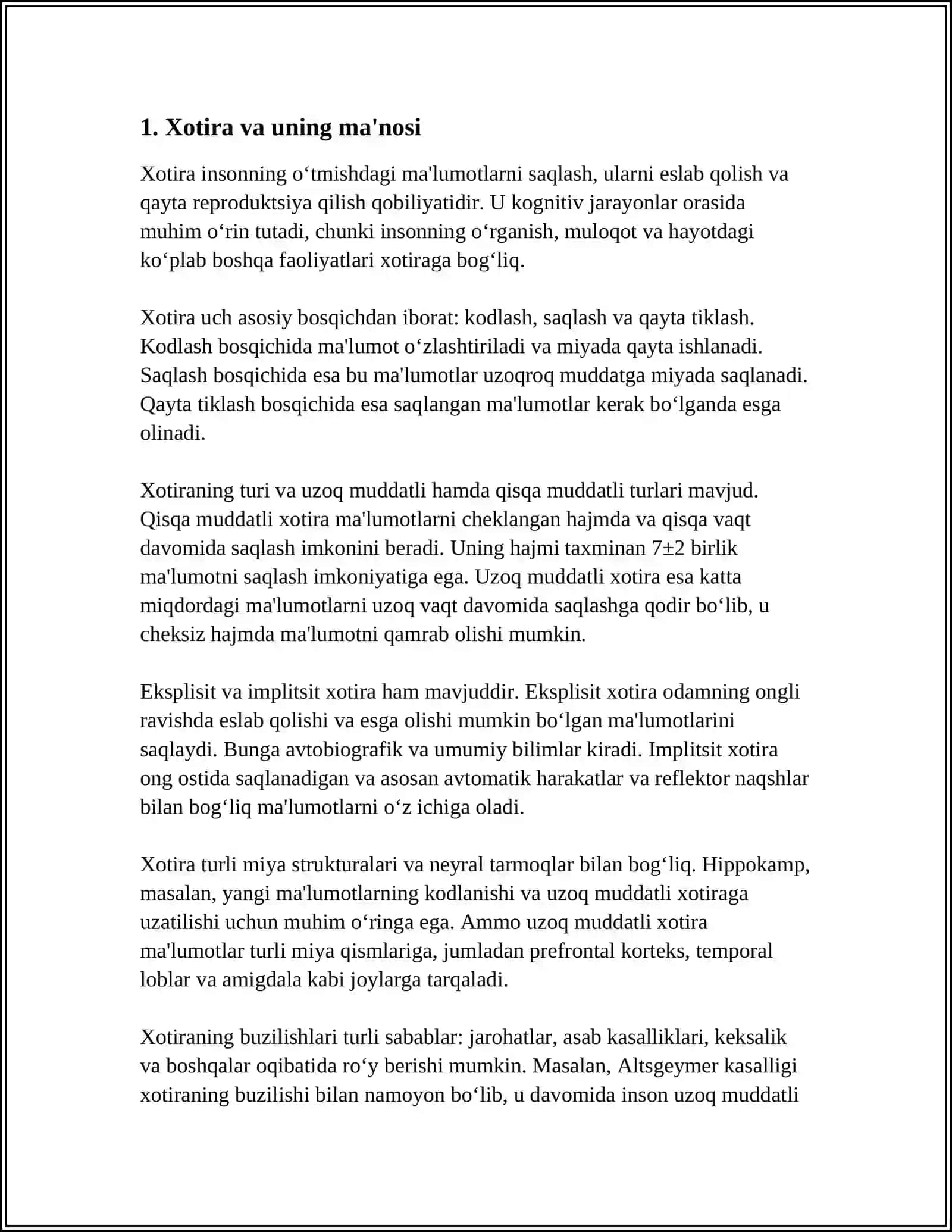 XOTIRA VA UNING TURLARI 3