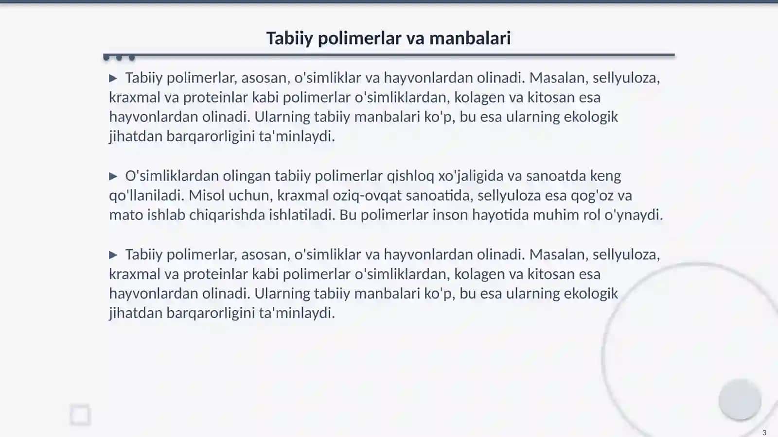 Tаbiiy polimerlar va ularning manbalari 3