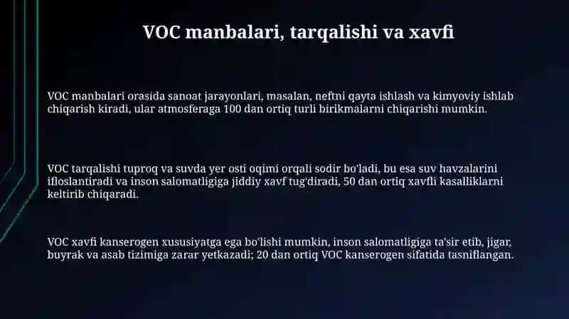 VOC manbalari, tarqalishi va xavfi 3