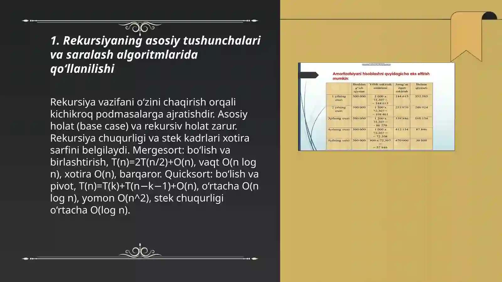 Algaritmlarni baholash rekursiya saralash 3