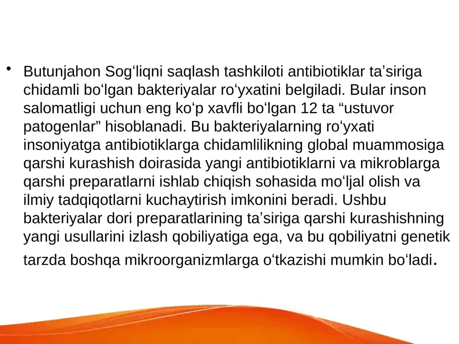 slaytBakteriyalarning antibiotiklarga chidamli shakllarini paydo bo`lish mexanizmlari. haqidada to'liq ma'lumot 3