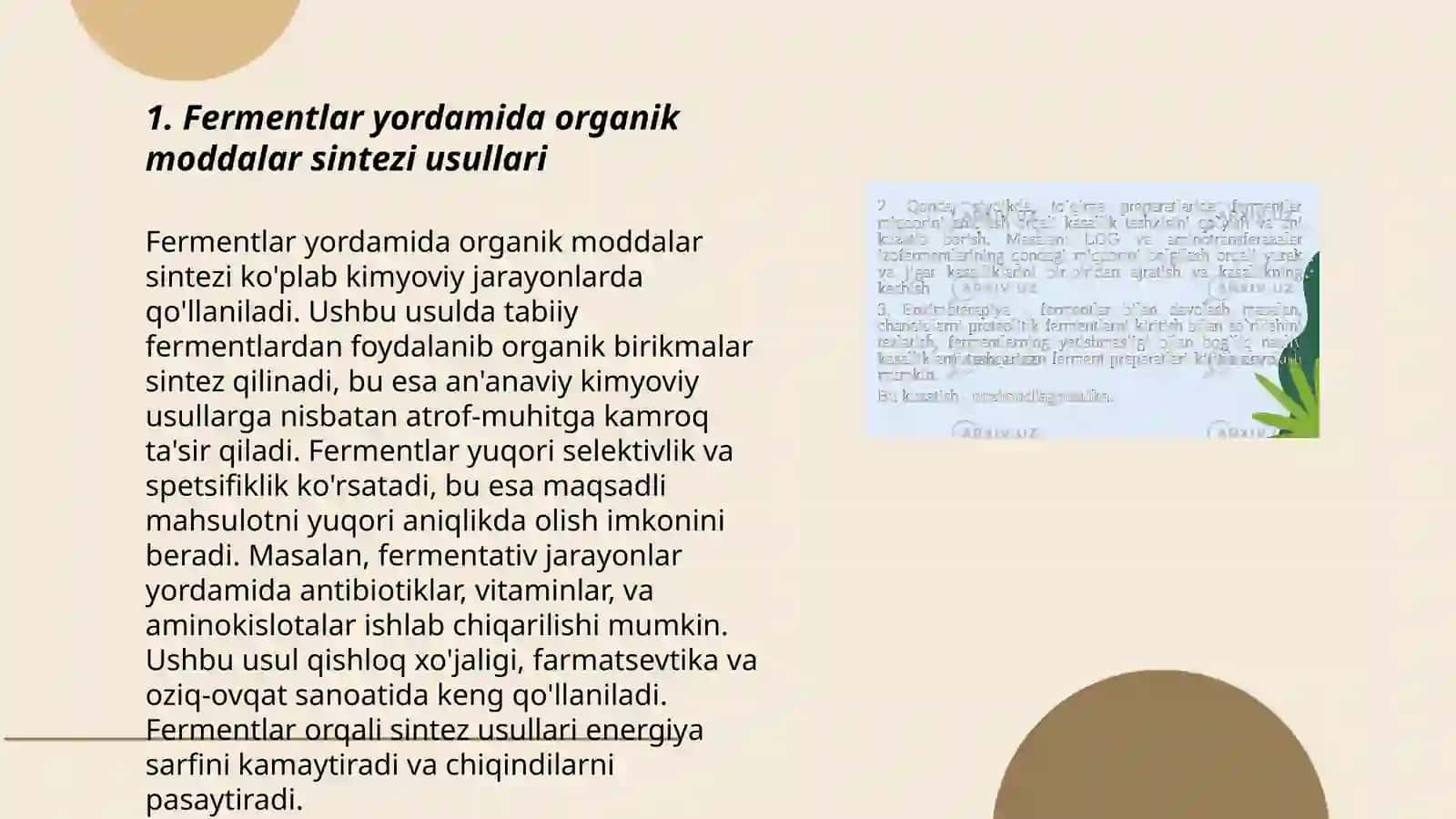 Fermentlar yordamida organik moddalar sintezi va stereoizomerlar olinishi 3