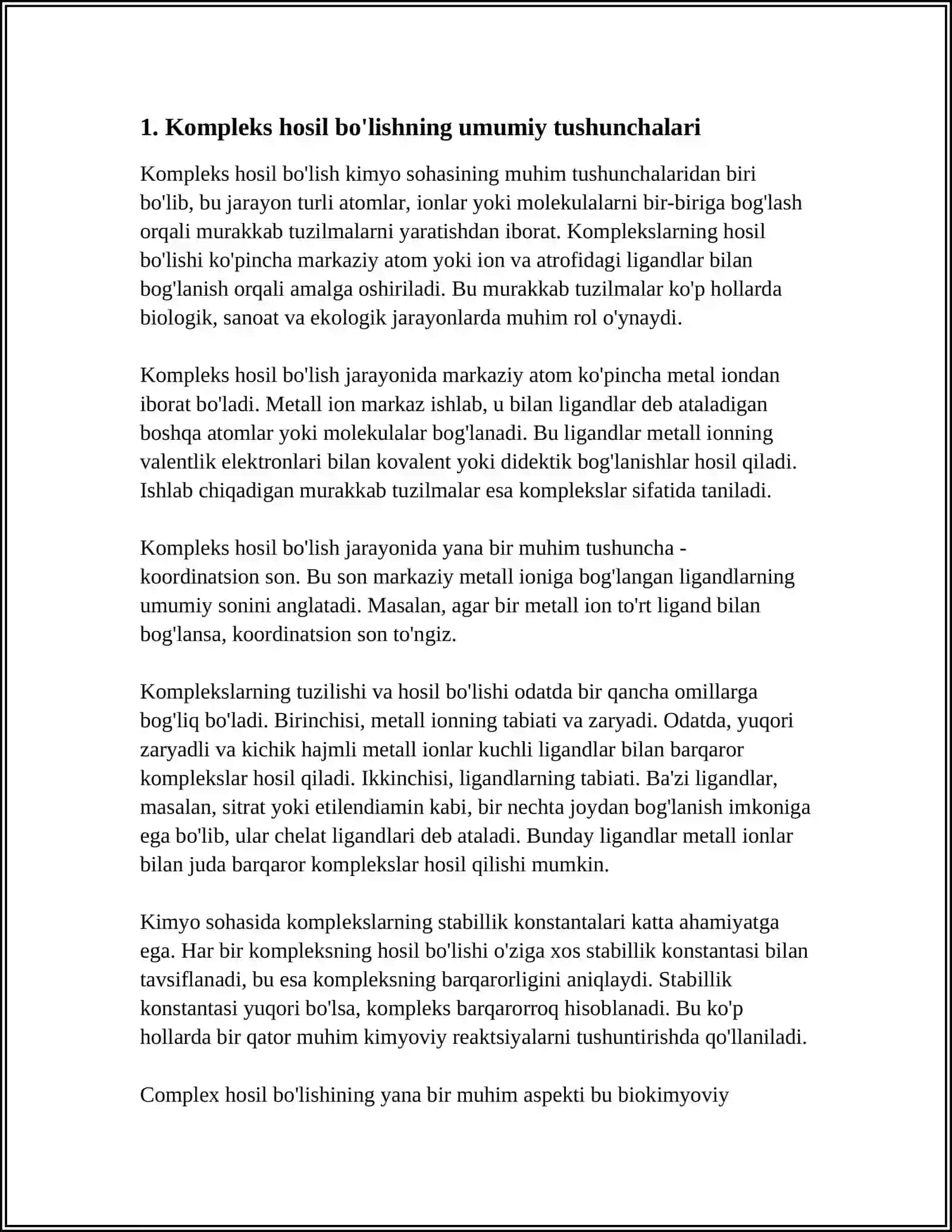 KOMPLEKS HOSIL BOʻLISH JARAYONLARI HAQIDA 3