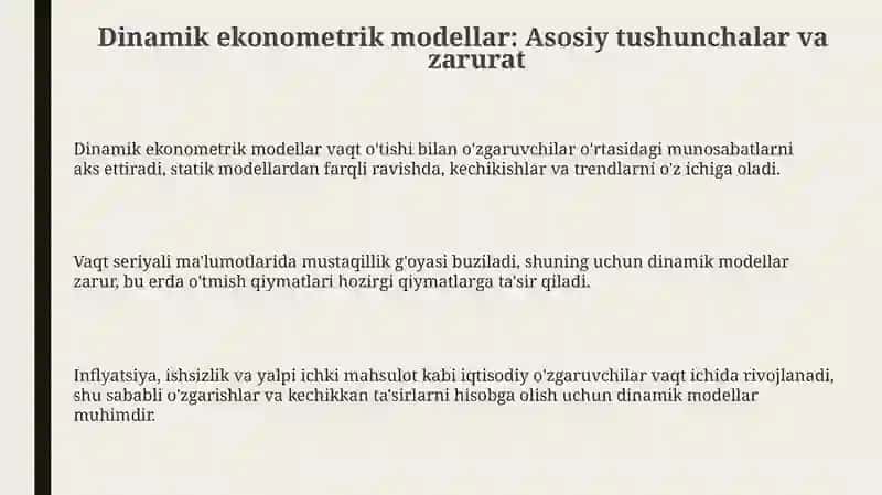 Dinamik ekonometrik modellardan foydalanish 3