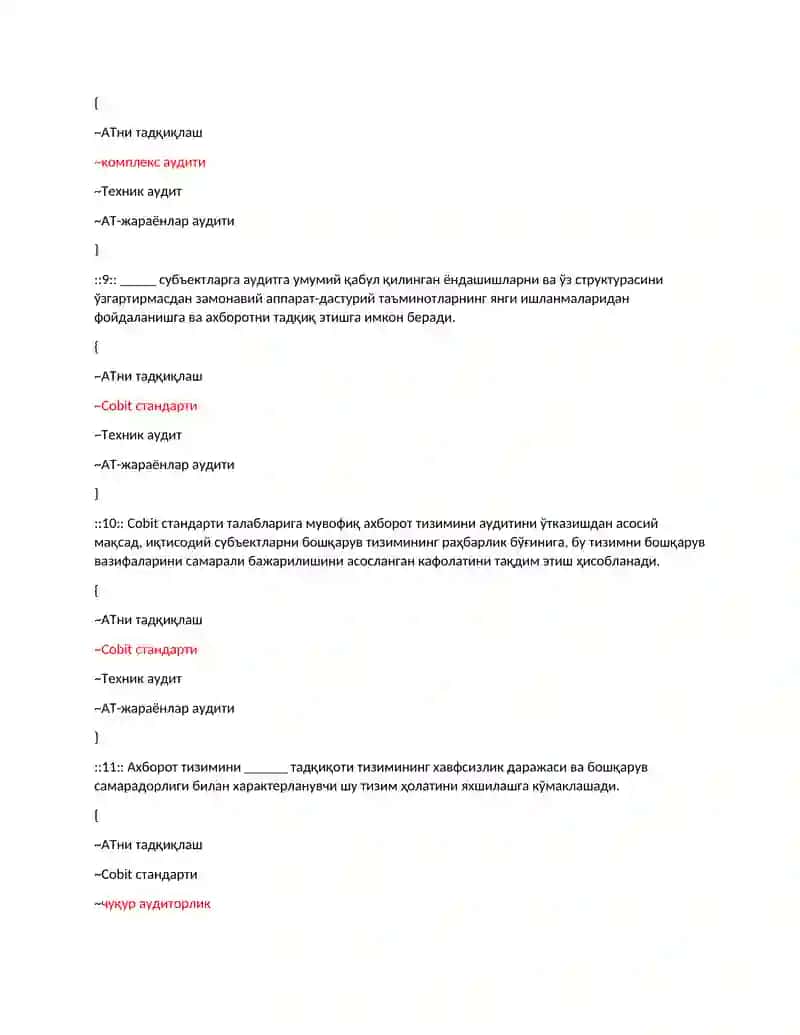 Ахборот тизими testlar 3
